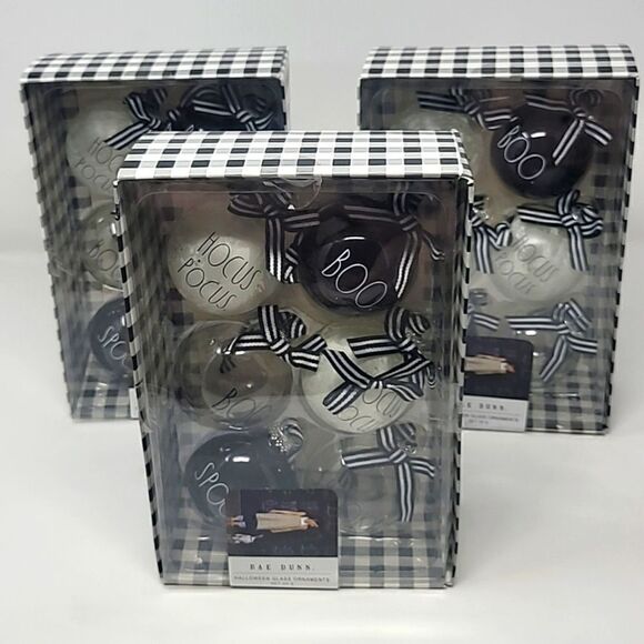 Halloween Rae Dunn 6 Glass Ball in each Boo hocus pocus Ornaments Spooky Set 3 - Picture 1 of 4